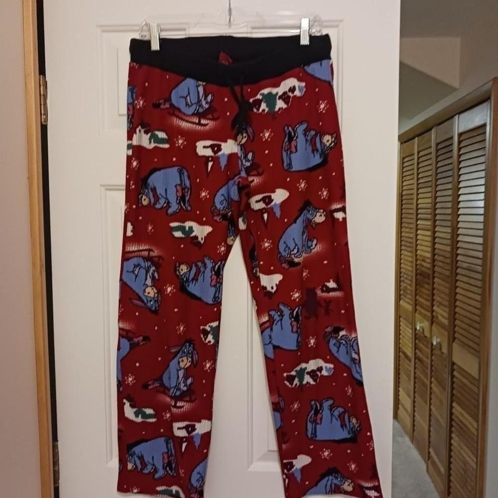 Disney Eeyore Christmas Pajama Pants Red Waffle Knit Lounge Bottoms Large 11/13